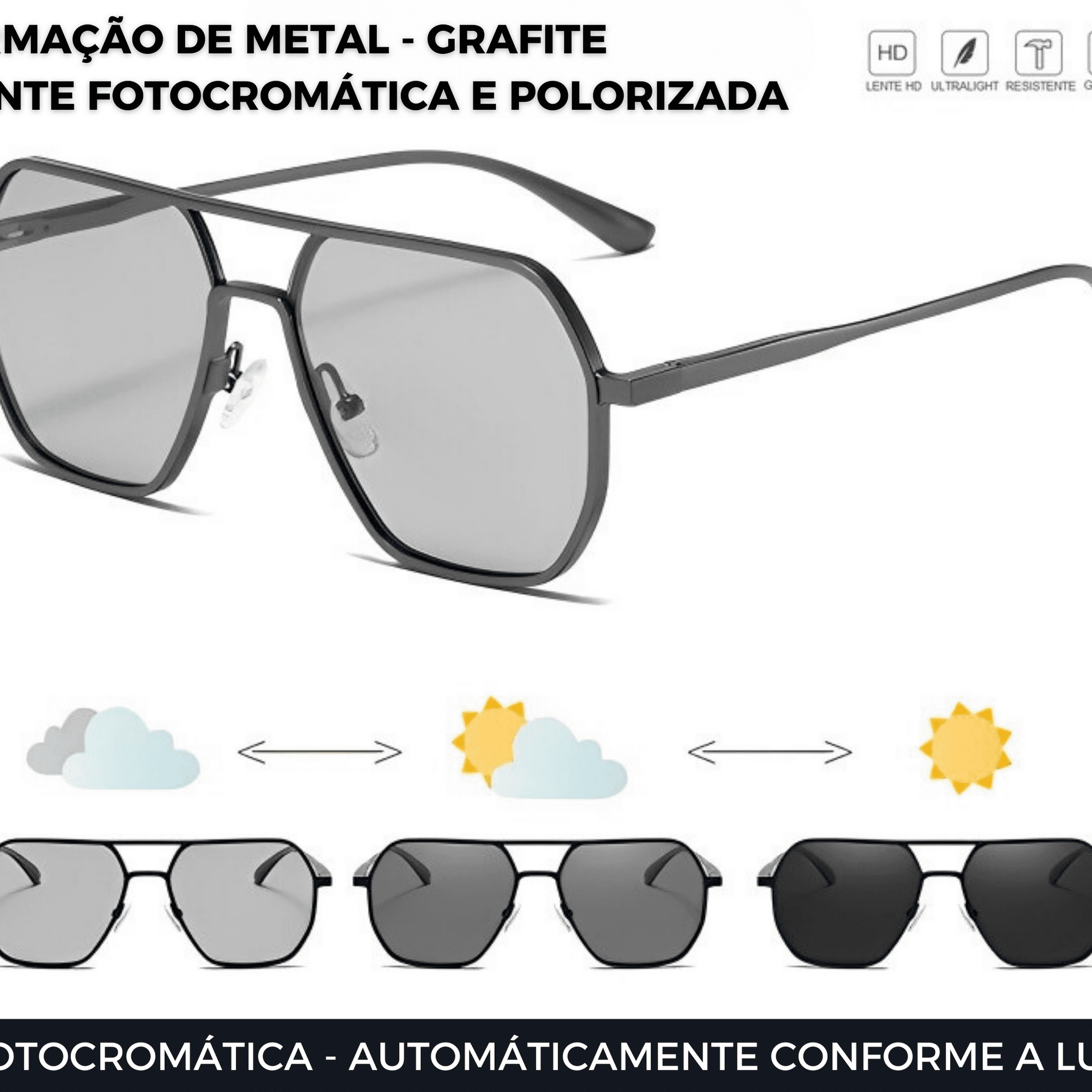Óculos Fotocromático Polarizado Protark - Armação INOX