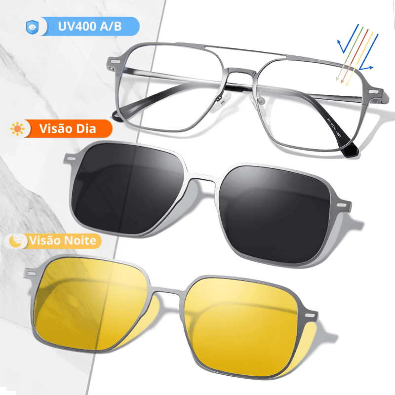 Óculos Polarizado 3 em 1 Metal INOX Conforto + Proteção Anti Azul BRINDE